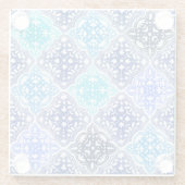 Handtekening Blue Moroccan Tegel Pattern Glazen Onderzetter (Achterkant)