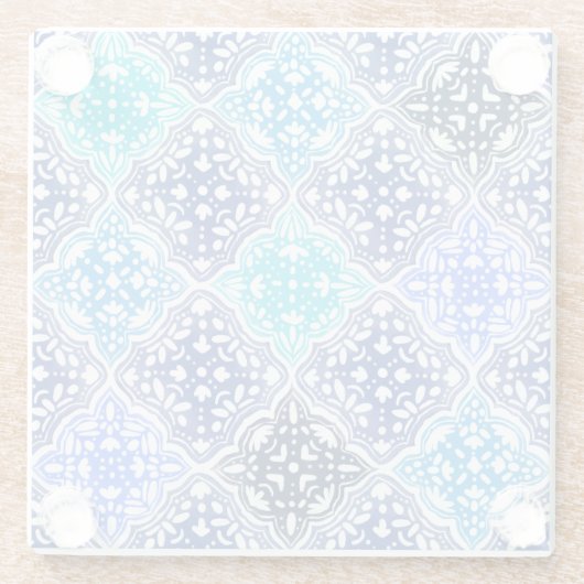 Handtekening Blue Moroccan Tegel Pattern Glazen Onderzetter (Achterkant)