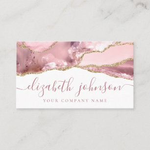 Handtekening Blush Pink Gold Glitter Agate Marmer Visitekaartje