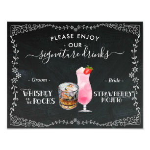 Handtekening bord met bride- en Groom-Drink Foto Afdruk