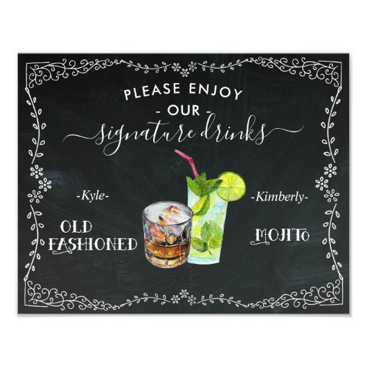 Handtekening bord met bride- en Groom-Drink Foto Afdruk (Voorkant)