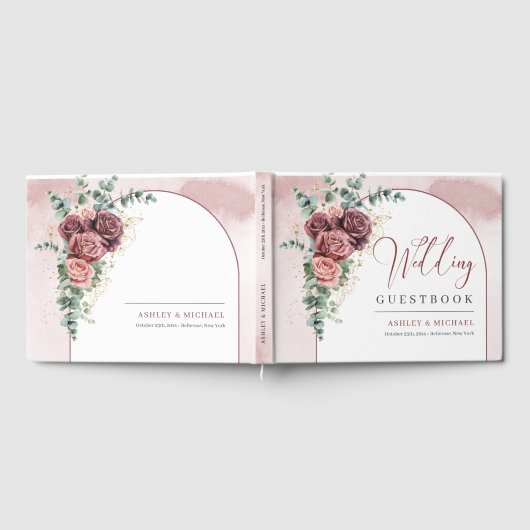 Handtekening bordeaux bloemenboog gouden bruiloft gastenboek (Volledig)