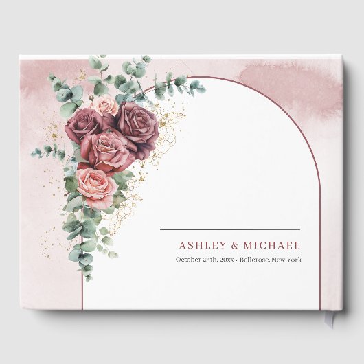 Handtekening bordeaux bloemenboog gouden bruiloft gastenboek (Achterkant)