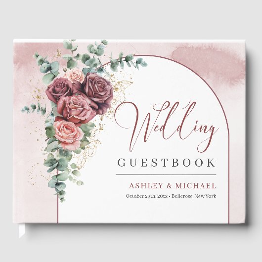 Handtekening bordeaux bloemenboog gouden bruiloft gastenboek (Voorkant)