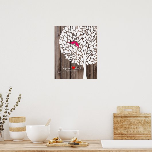 handtekening bruiloft gastenboek roze hout poster (Keuken)