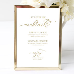 Handtekening Cocktails Chic Goud Schrift Poster