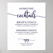 Handtekening Cocktails Chic Navy Blue Wedding Sign Poster (Voorkant)