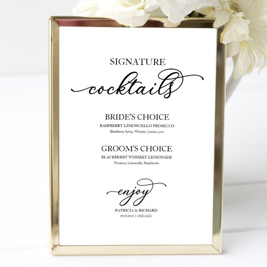 Handtekening Cocktails Chic Zwarte Script Poster