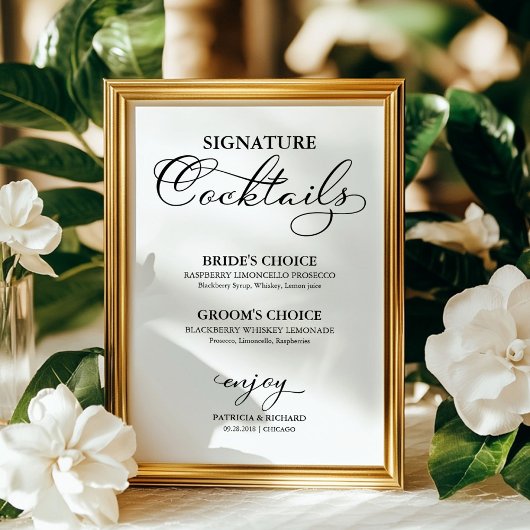 Handtekening Cocktails Elegant Wedding Sign Poster
