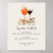 Handtekening Cocktails en bloemen Neutraal Trouwen Poster (Voorkant)