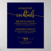 Handtekening Cocktails Gold Navy Blue Wedding Sign Poster (Voorkant)