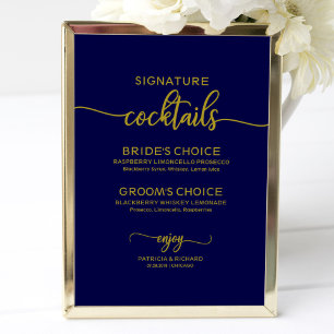 Handtekening Cocktails Gold Navy Blue Wedding Sign Poster