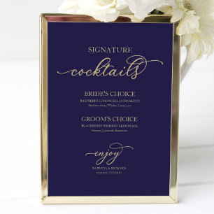 Handtekening Cocktails Goud Schrift Navy Blauwe Bo Poster