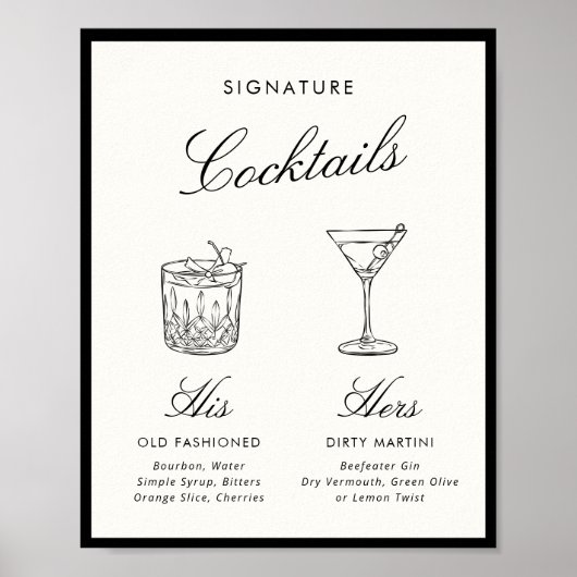 Handtekening Cocktails Klassieke Kalligrafie Oud G Poster (Voorkant)