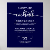 Handtekening Cocktails Navy Blue Wedding Sign Poster (Voorkant)
