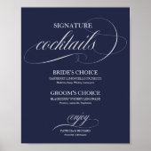 Handtekening Cocktails Navy Blue Wedding Sign Poster (Voorkant)