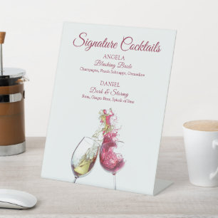 Handtekening Cocktails Red en White Wine Dance Reclamebord Met Voetstuk