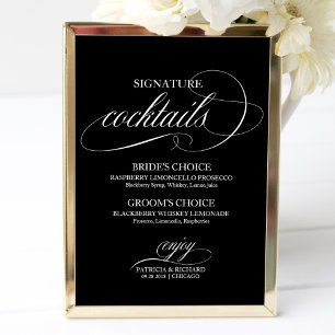 Handtekening Cocktails Zwart Wit Trouwkaart Poster
