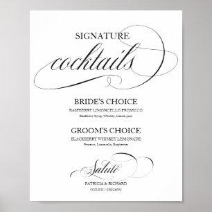 Handtekening Cocktails Zwarte Script Poster