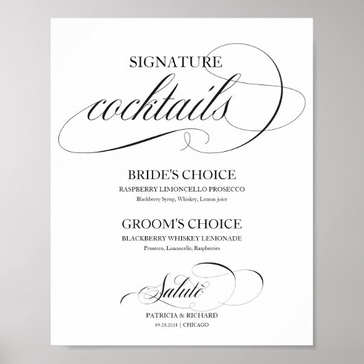 Handtekening Cocktails Zwarte Script Poster (Voorkant)