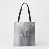 Handtekening Dark Gray Monogram Silver Foil Glitte Tote Bag (Voorkant)