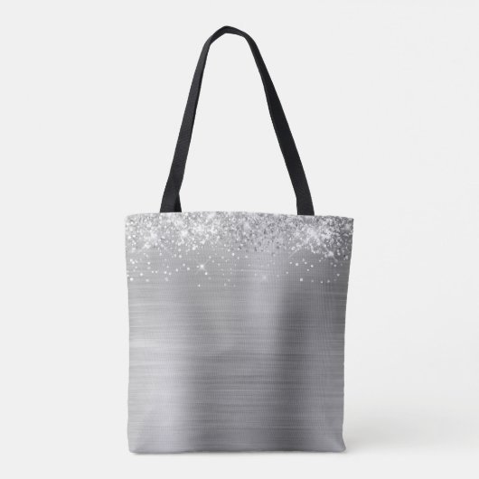 Handtekening Dark Gray Monogram Silver Foil Glitte Tote Bag (Achterkant)