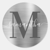 Handtekening Dark Gray Monogram Silver Foil Ronde Sticker (Voorkant)