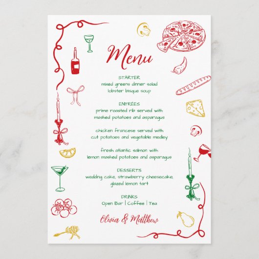 Handtekening dat is Amore Vrijgezellenfeest Menu (Voorkant)