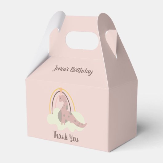 Handtekening Dinosaur Regenbow Birthday Party roze Bedankdoosjes (Voorkant Zijde)
