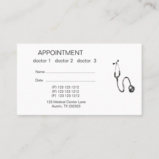 Handtekening Doctor Nurse Noodstethoscoop Afsprakenkaartje (Achterkant)