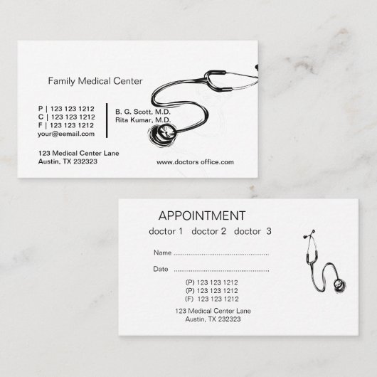 Handtekening Doctor Nurse Noodstethoscoop Afsprakenkaartje (Voorkant / Achterkant)