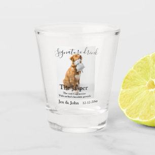 Handtekening drank voeg huisdier foto naam datum j shot glas