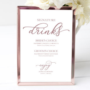 Handtekening Dranken Chic Roze Goud Schrift Bord Poster