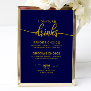 Handtekening Dranken Elegant Goud navy Blauwe Bord Poster