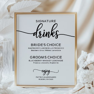 Handtekening Dranken Elegant Schrift Huwelijk Bord Poster