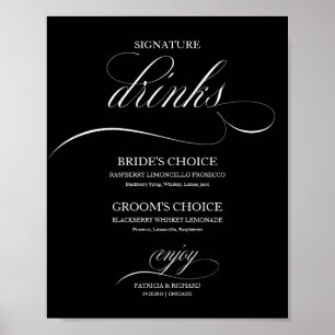 Handtekening Dranken Elegant Zwarte Huwelijksbord Poster