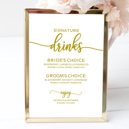 Handtekening Dranken Elegante Gouden Script Trouwk Poster