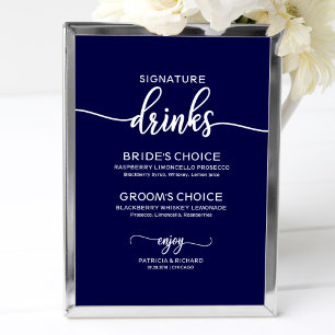 Handtekening Dranken Elegante Navy Blauwe Trouwbor Poster