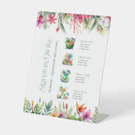 Handtekening Dranken Tropische Bloemen Rand Reclamebord Met Voetstuk