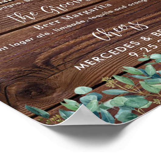 Handtekening drankjes slingerlichtjes rustieke tro poster (Hoek)