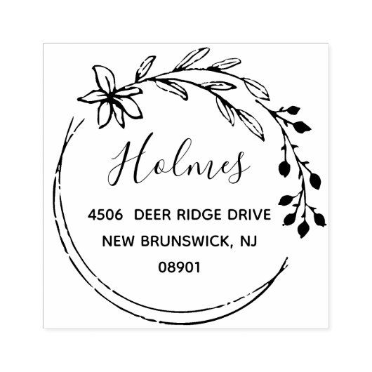 Handtekening Drawn Berry Flower Wreatname en adres Rubberstempel (Afrduk)