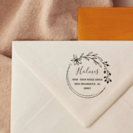 Handtekening Drawn Berry Flower Wreatname en adres Rubberstempel