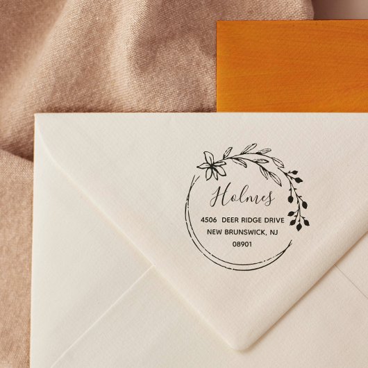 Handtekening Drawn Berry Flower Wreatname en adres Rubberstempel