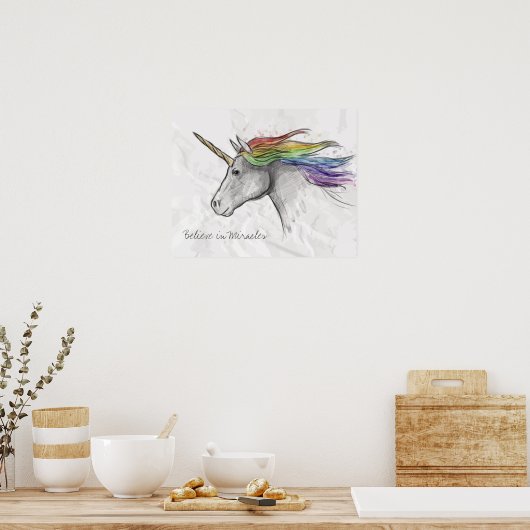 Handtekening Drawn Magical Unicorn. Geloof in Mira Poster (Keuken)