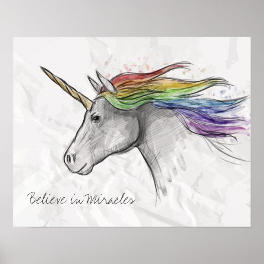 Handtekening Drawn Magical Unicorn. Geloof in Mira Poster (Voorkant)