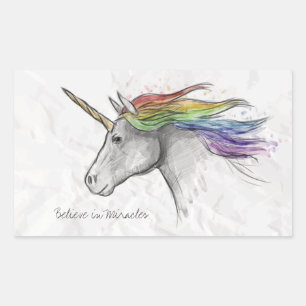 Handtekening Drawn Magical Unicorn. Geloof in Mira Rechthoekige Sticker
