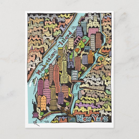 Handtekening Drawn Map van New York City Briefkaart (Voorkant)