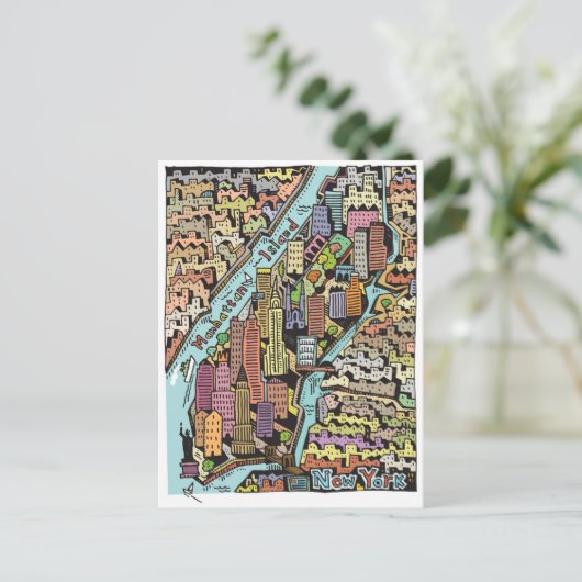 Handtekening Drawn Map van New York City Briefkaart (Staand voorkant)