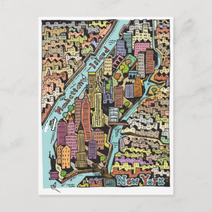 Handtekening Drawn Map van New York City Briefkaart