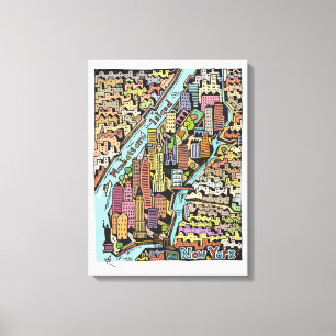 Handtekening Drawn Map van New York City Canvas Afdruk